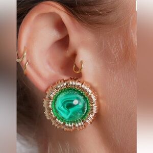Celeste Starre Magic Potion 🧪 Gold and Green Cabochon Rhinestone Earrings
